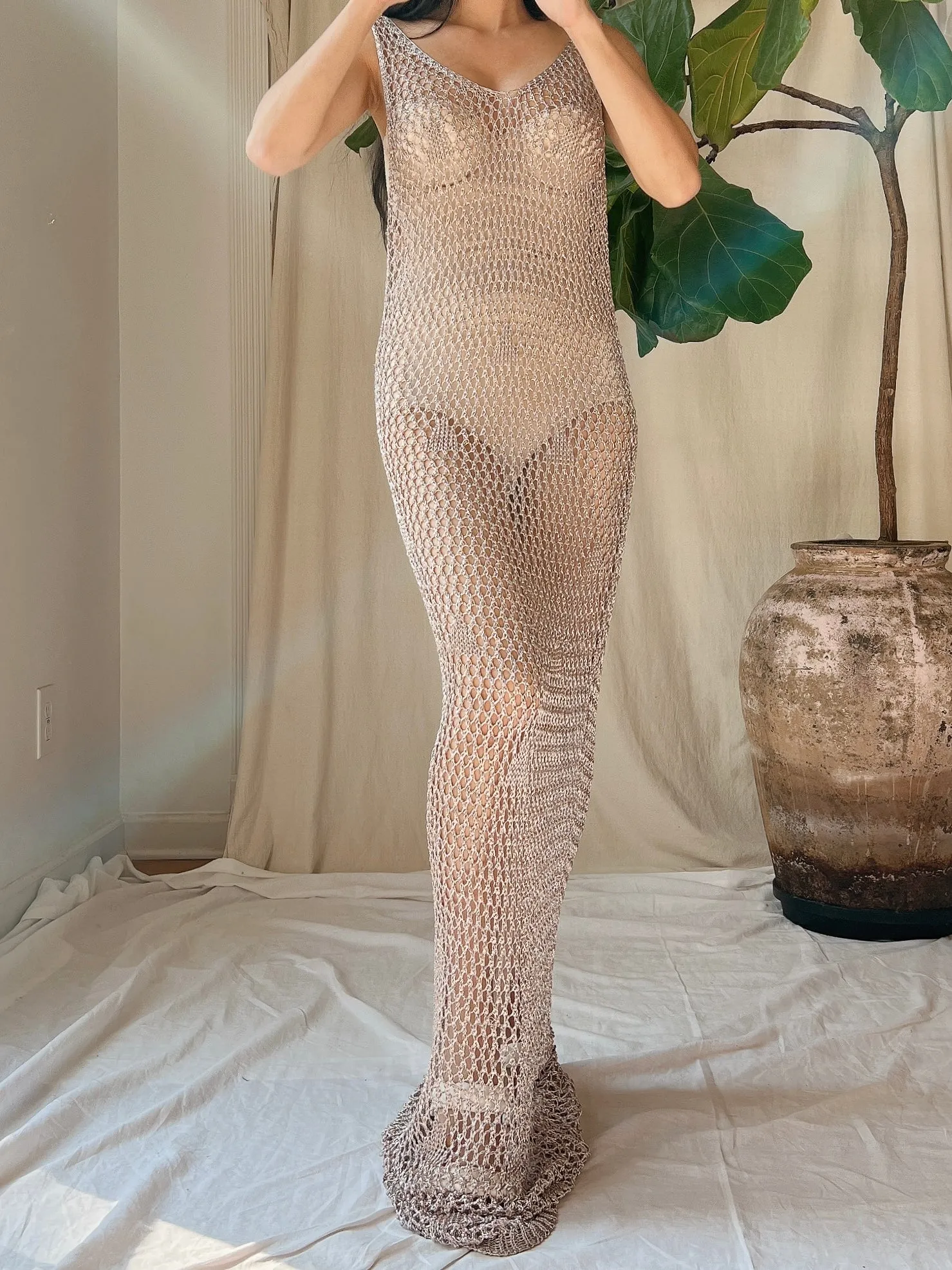 Y2K Pewter Mesh Crochet Gown - OSFM