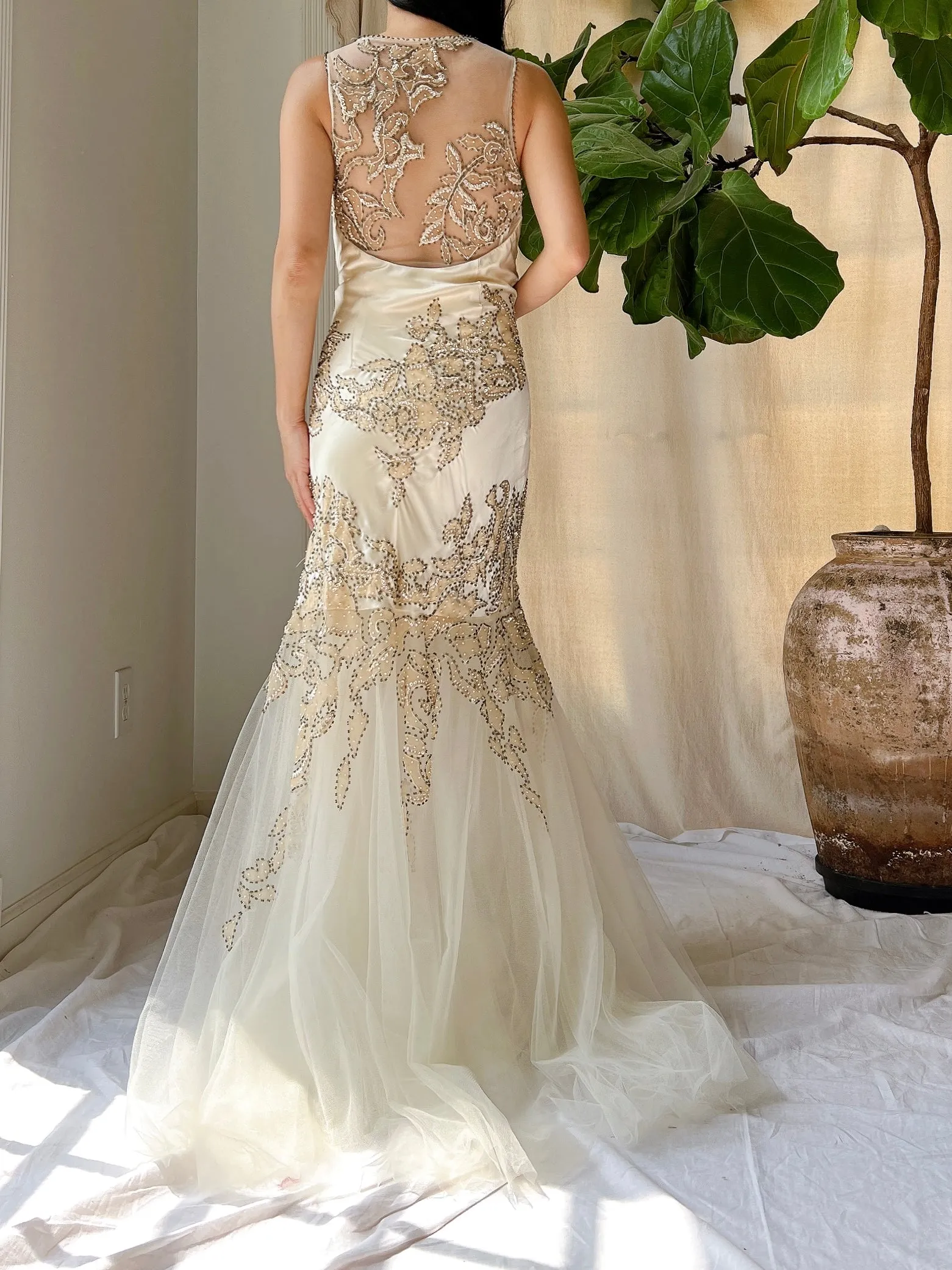 Y2K Silk Beaded Embroidered Gown - M